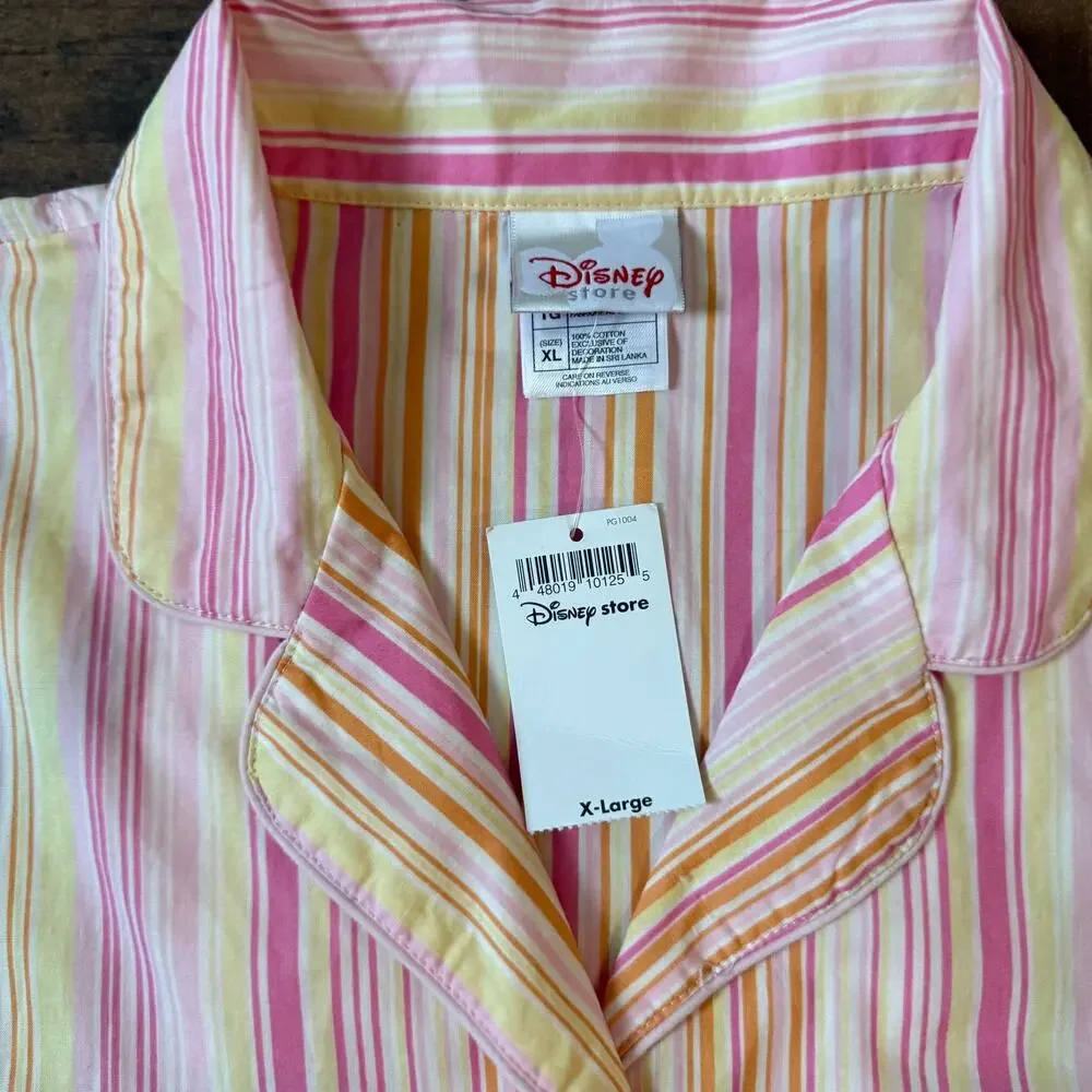 Disney Winnie The Pooh Pajama Top Cotton Striped Button Down Womens XL - Picture 4 of 6